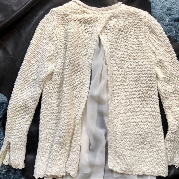 Zara Knit Jacket Sweater With Chiffon & Open Back - Picture 6 of 8